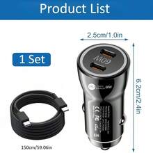 60W USB C 車用充電器－雙孔 PD 30W + 30W 高速快充適配器，超輕巧 USB C 車用充電器附 USB C 傳輸線，相容 iPhone// 等更多機型－黑色 - A - 查看 8