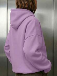 Minimalist Style Women's Comfortable Loose Long Solid Color Sweatshirt Sweatshirt, Suitable For Winter And Spring, Essential For Daily Wear, Office And Leisure Casual - Lilac Purple - View 7
