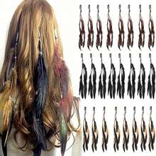 1pc Artificial Feather Bohemian Style Hair Clip, Tassel Design With Snap Button, Adds Bohemian Vibe To Women's Daily Hairstyle - Khaki - View 11