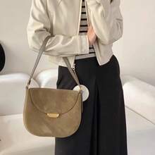 Bolso Mensajero Versátil para Viajes Diarios, Nuevo Bolso de Hombro de Terciopelo y Cuero Vacuno para Otoño/Invierno, Bolso de Hombro Vintage de Moda para Mujer. - marrón - Ver 6