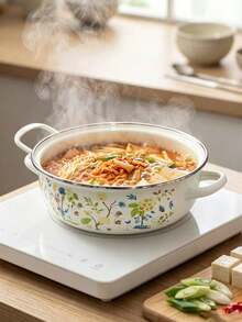 1/3 piezas Juego de utensilios de cocina de esmalte multifuncional de 16-20 cm, ligero con tapa de vidrio, incluye olla para sopa, olla para estofado, sartén antiadherente, fácil de limpiar, apto para estufa de gas, estufa eléctrica, esencial duradero para la cocina, uso en el hogar y restaurante - Multicolor - Ver 4