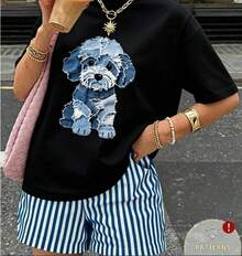 Set Of 1 Piece Cherry Print T-Shirt - Black - View 1