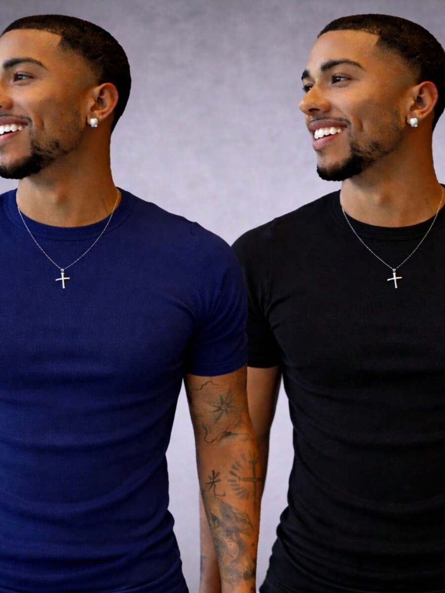 Kit Of 2 Slim Fit Ribbed American Style Shirts - Blue and Black - View 1