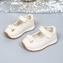 1 Pair Fashionable Girls' Mary Jane Shoes, Princess Sneakers, With Hook And Loop Closure, Non-Slip Flat Shoes, Suitable For Students, Versatile For Spring, Runs Small By One Size - Beige - View 4