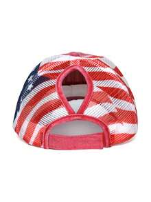 1pc Unisex Solid Color American Flag Embroidered Baseball Cap, Fashionable Versatile Polyester Mesh Hat - Multicolor - View 6