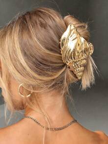 1pc Large Metal Shell Shaped Hair Clip For Girl, Strong Grip Suitable For Thick Hair, Fashion Hair Accessory For Summer Beach - Multicolor - View 2