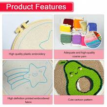 DIY Punch Needle Embroidery Kit, Includes Punch Needle, Thread, Instructions, Embroidery Hoop And Pre-Printed Pattern Fabric, Surfing Animal Pattern, Suitable For Home Wall Decoration, Perfect Gift For Family And Friends. 20X20cm(7.87X7.87 Inches) - A - View 9