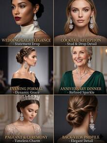 1 par de pendientes de novia largos con colgante exagerado de lujo totalmente de strass, joyería de oreja versátil de strass para fiesta de noche y vestido de boda - Multicolor - Ver 5