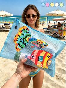 防水時尚熱帶魚圖案海灘包，海洋主題大容量透明化妝包，尼龍拉鍊設計，輕便防曬，多功能，適合游泳、海灘、潛水、夏季度假、開學季，送給朋友、家人、閨蜜、同學的理想禮物，獨特的生日禮物、節日禮物、派對禮物、母親節禮物、度假禮物、婚禮禮物及開學禮物 - 彩色 - 查看 9