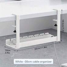 Metal Mesh Cable Management Tray For Under Desk, With Clips For Installation, 3 Holes, Cable Organizer Tray With Desktop & Under Desk Wire Management, Adjustable, Suitable For Home Office Standing Desk - White - View 16
