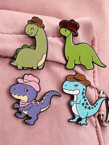 4pcs Cartoon Dinosaur Hat Brooch Set For Women, Can Be Used As Bag Pin And Clothing Accessory, Fashion Jewelry, Daily Wear, Gift For Friends - Multicolor - View 4