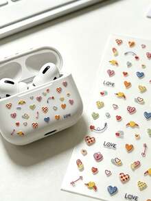 1pc Macaron Colorful Heart Decorative Sticker, Mini Heart With Small Bow And Arrow & LOVE English Text, Suitable For Earphone Case, Phone Case, Instant Camera, Tumbler Decoration. Light Color Palette, Fresh And Energetic, Highly Attractive Handmade Decorative Sticker - 1pc YT6714 - View 2