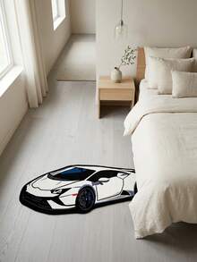 1pc Fashionable Modern Fun Cartoon INS Style White Sports Car Shaped Decorative Rug, Suitable For Bathroom, Kitchen, Entrance, Hallway, Bedside, Living Room, Bedroom, All Season Machine Washable Soft Floor Mat, Aesthetic Home Decor - Multicolor - View 5