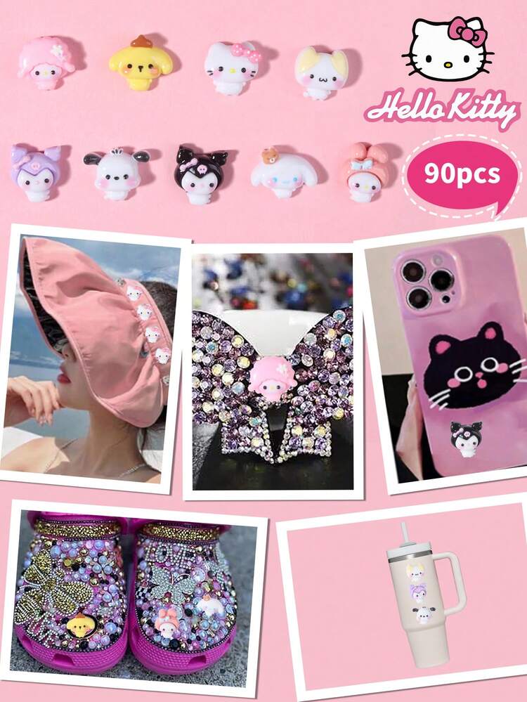 Sanrio 4-Grid 40pcs Hello Kitty Cartoon Nail Decoration Set, 4
