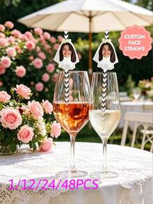 1/12/24/48pcs Customized Personalized Bride Face Photo Paper, Cocktail Glass Decor Straws, Bachelorette Party Decorations, Bridal Shower Supplies, Party Favors, Bachelorette Party, Birthday Party, Personalized Gifts, Gifts For Her - Multicolor - View 1