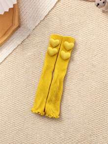 1 Pair Girls Sweet Cute 3D Heart Bright Color Spring Autumn All Season Knit Leg Warmers, Performance Colorful Girls Slouch Leg Warmers - Yellow - View 5