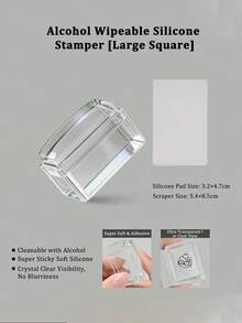 Square Transparent Silicone Nail Stamp Set, High Transparency, Alcohol-Wipeable, Suitable For Large Steel Plates. Includes A Rectangular Gel Nail Stamp, A Scraper, And A Replacement Silicone Stamp Head. - Clear - View 8