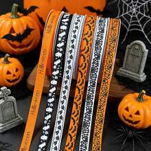 1Pc/2Pcs 1cm*2200cm Halloween Ribbons Spider Web Skull Pumpkin Bat Ribbon For Gift Wrapping Hair Bows Halloween Party Home Decor - Multicolor - View 1