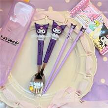 3件組 Sanrio Hello Kitty 卡通可愛 Kuromi 新款筷子湯匙叉子套組，餐具，可愛 My Melody 和 Cinnamoroll 學習餐具，筷子，適合居家用餐、野餐、學習筷子，筷子、湯匙、叉子，完美禮物，生日禮物，開學季 - 彩色 - 查看 4