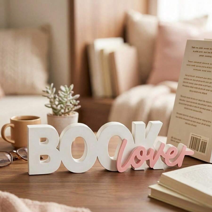 12.8 X 3.6cm Book Lover Decor Sign, Suitable For Bookshelf, Reading Corner, Desk Decoration, Bookcase, Library And Study Room - Book Lover - View 1