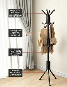 New Floor-Standing Coat Rack, Simple Coat Rack, Living Room Storage Rack, Bedroom Coat Organizer, Hallway Bag Rack, Black, White - Black - View 4