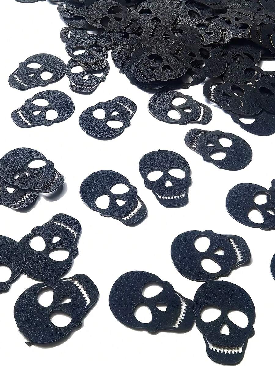 100pcs Black Glitter Skull Confetti, Skull-Shaped Table Scatter Decoration, Gothic Style Party Decor, Suitable For Halloween, Theme Parties And Dark Aesthetic Events - one-size - View 1
