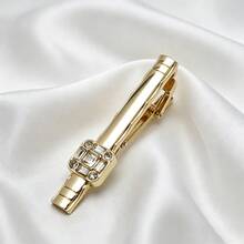New Gold Alloy Rhinestone Inlaid Tie Clip, Classic Minimalist Men's Formal Tie Clip - Gold - View 7