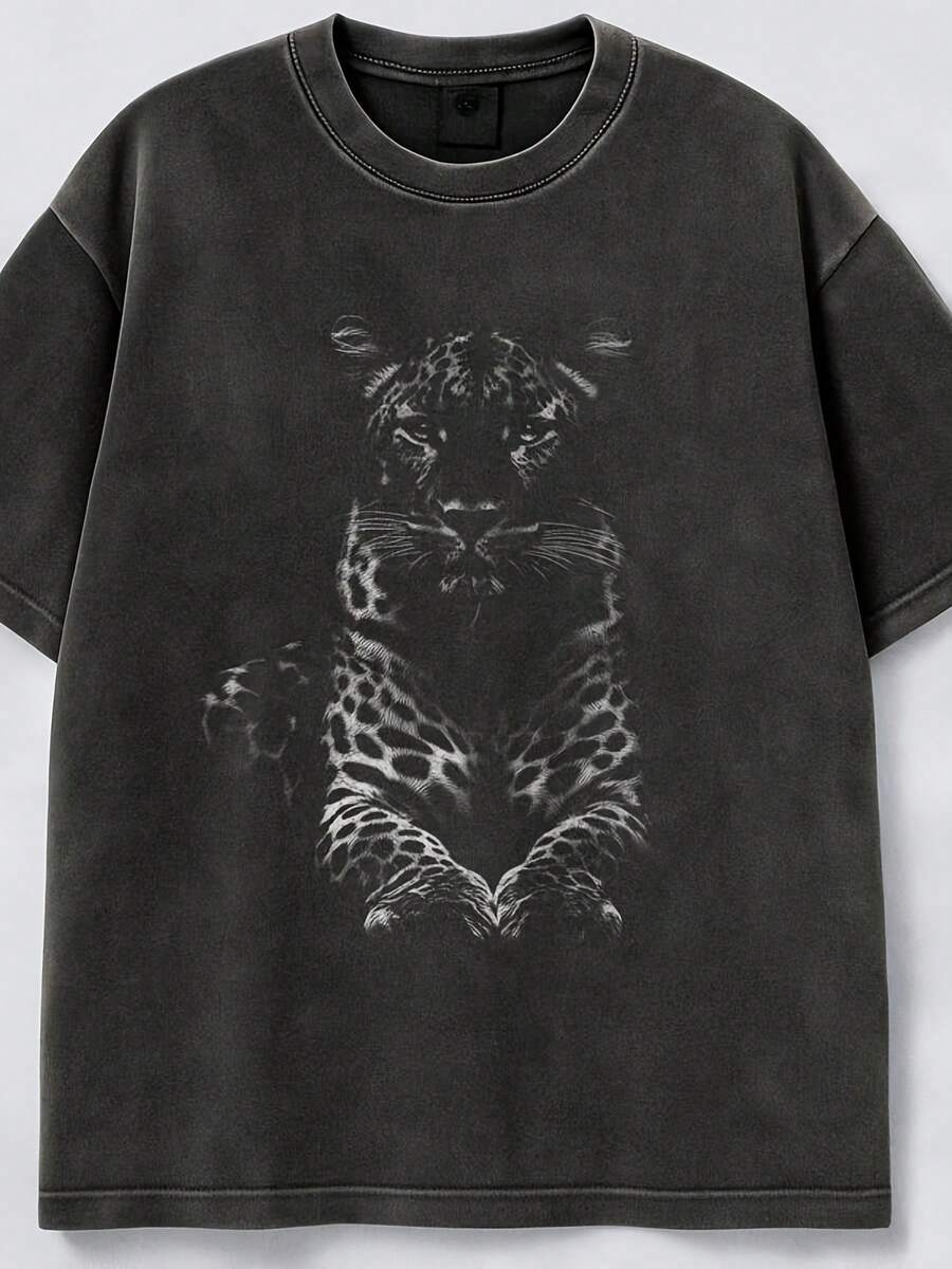 Vintage Leopard Print Retro Style T-Shirt For Men - Black - View 1