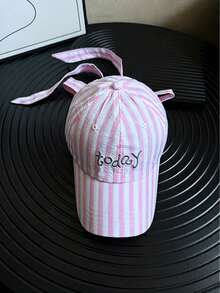 1Pc Women Sweet Bow Ribbon Design Baseball Cap ,Y2K Travel Fashion Sunscreen Versatile Contrast Striped Women's Hats, Gift For Back To School. - Multicolor - View 10