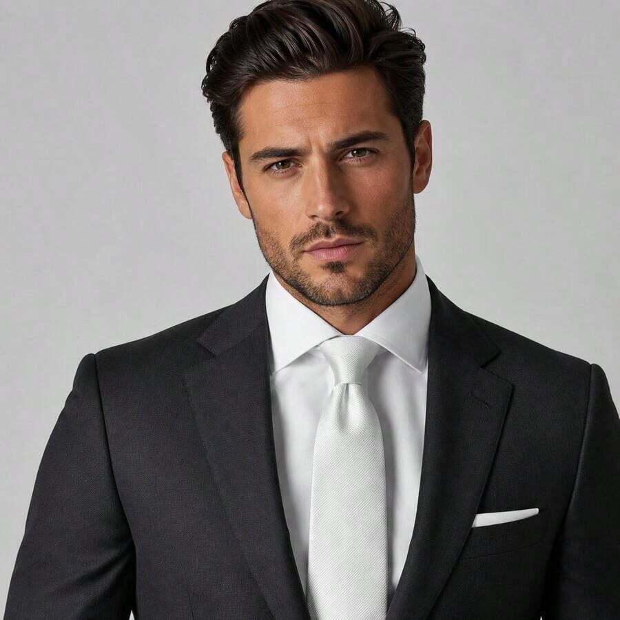 Men's Formal Ties, Versatile For Suits, Suitable For Weddings, Banquets, And Job Interviews. - 白色 - 查看 1
