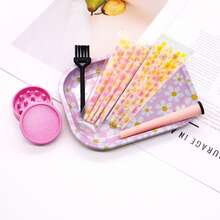 Cute Pink Floral Rolling Tray Set, Smoking Accessories Kit With Grinder, Funnel &16Pcs Pre-Cones, Aesthetic Portable Storage Organizer For Smokers - 查看 5