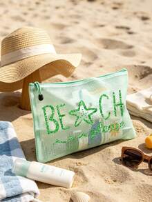 多色防水時尚網格海灘包，附亮面「Beach Please」字樣與海星圖案，大容量透明化妝包、泳池包、便攜耐用盥洗包、文具收納袋、輕量防曬收納包，適合游泳、海灘、潛水及夏季旅行，送給朋友、家人、閨蜜、同學的完美禮物與紀念品，適用於生日、節日、派對、婚禮（伴娘）、教師節、開學季、畢業季 - 彩色 - 查看 5