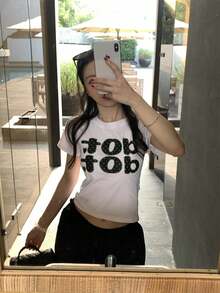 2026 Summer New Arrival Women's Short-Sleeve T-Shirt, Slim Fit, Printed Pattern, Gal Style, Beach Resort, Off-Shoulder Top, Casual, 1 Item - White - View 4