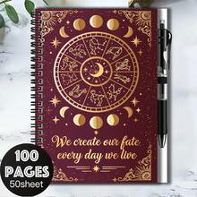 1 Set Mysterious Astrology Style 2D Cover Spiral Coil Notebook Set With Pen, 100 Pages Large Capacity, Suitable For Study And Work Records, Exquisite Constellation Pattern With Inspirational Quotes, Combining Aesthetics And Practicality, Perfect For Back To School, Daily Planning, Graduation Gift, Birthday Gift, Start A New Writing Experience! - C - View 1