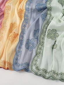 Spring/Summer Elegant Exquisite Wavy Petal Embroidered Edge 3D Floral Embroidery Modest Solid Color Embroidered Lace Organza Sequin Embroidery Headscarf Flower Hijab Shawl For Abaya - Multicolor - View 5