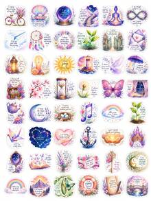50Pcs Watercolor Mystical Affirmation Sticker Pack, Self-Love & Growth Prints For Planner, Notebook & Spiritual Crafts - Multicolor - View 6