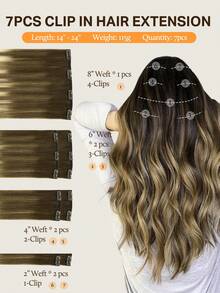 DOORES 7PCS Clip In Hair Extensions 100% Real Human Hair Dark Brown To Chestnut Brown And Dirty Blonde 14-24 Inch 115g, Remy Extensions For Clip In Human Hair With Invisible Straight - S2/4/22 - View 3