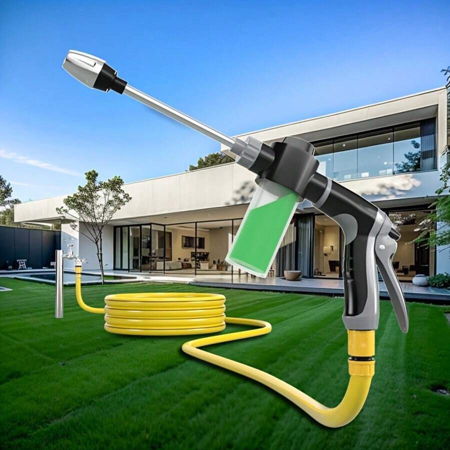 [Leistungsstarke Autowaschpistole] Leistungsstarke Hochdruck-Autowaschwasserpistole mit langer Düse, Kunststoffgehäuse, geeignet für Wohnmobile und Gärten, multifunktionales Bewässerungswerkzeug, Gartenschlauchdüse, langanhaltend Kunststoffpistole, Batterie nicht enthalten - B - Übersicht 1