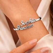 Customized Name Bracelet, Women's Bracelet, Minimalist Stainless Steel Jewelry, Personalized Double Name Bracelet, Customized Name Bangle, Couple Name, Friend Name, Family Name Accessory, Summer Accessory, Beach Accessory, Silver, Gold Open Bangle, Mother's Day Gift - Multicolor - View 4