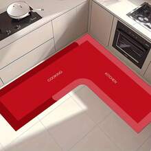 L Corner Carpet Kitchen Rug Living Room Carpet Floor Mats Kitchen Absorbent Non Slide Mats Kitchen Foot Mats Machines Wash Kitchen Rugs For Cooking - Red - View 4
