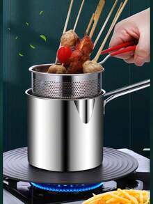 1pc Stainless Steel Frying Pan With Strainer, Small Household Oil Pot, Mini Frying Pan Suitable For Induction Cooker, Micro Frying Pan For Frying Fries, Chicken, Rice, Cauliflower, Chicken Nuggets And Other Ingredients, Convenient And Practical Small Frying Pan - View 5
