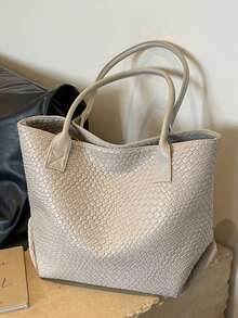 Fashionable Shoulder Tote Bag, Niche Design, Solid Color Shoulder Bag, Suitable For Daily Outings, Shopping, Work And Commuting - White - View 8