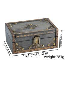 1 pieza Caja de almacenamiento de escritorio vintage de madera, joyero, accesorio, cofre del tesoro decorativo - Multicolor - Ver 14