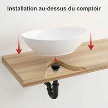 Joinmee Vasque à poser ovale blanche 40x33 cm, lavabo en céramique brillant pour salle de bain, lave-mains moderne au-dessus du comptoir - Blanc - Voir 3