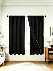 Blackout Solid Color Curtains With Sun Protection And Heat Insulation Layer, Rod Pocket Design, Suitable For Living Room, Bedroom, Kitchen, Bathroom, Home Decor, Excellent Light Blocking Performance, Suitable For Small Windows And Floor-To-Ceiling Windows - Multicolor - View 3