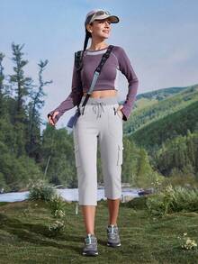 ISEEGZ  Women's Hiking Cargo Capris UPF 50+ Lightweight Quick Dry Cargo Capri Pants With 8 Pockets Workout Casual - 銀灰色 - 查看 6