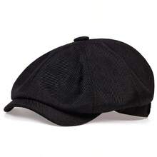1pc Men's Short Brim Solid Color Linen Newsboy Cap, Outdoor Party Elegant Beret, Spring/Autumn Baseball Cap - One Size Fits All - View 3