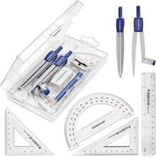 STAEDTLER 10-Piece Math Set With Metal Compass, 6" Ruler & Triangle Squares, 45° & 30/60° Set Squares, Alphabet Stencil - Measuring Tools - 10 Piece Set (Plastic Case) - View 7
