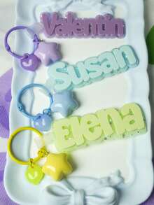 1pc Customized Acrylic Name Keychain, Glitter Colorful Bubble Letter Name Tag, Backpack Charm, Back To School, Birthday Gift - Multicolor - View 3