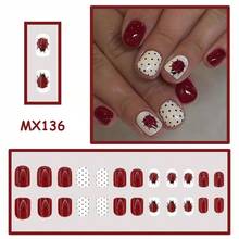 White Polka Dot Nails Short Square Red Press On Nails With Ladybug Pattern Design Gloss False Nail Detachable Artificial Acrylic Stick On Nail For Women Girls Manicure DIY 24 PCS - 波點美甲 51 - 查看 2